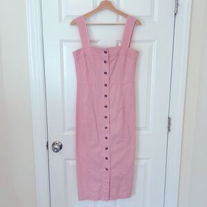 Hunter Bell Button-Up Midi Dress Sloan Pale Pink Cotton Size 8 EUC